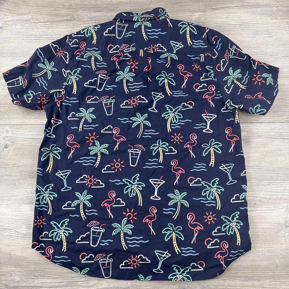 Chubbies Shirt Mens XL Blue Hawaiian Flamingos Palm Tiki Beach Resort Camp EUC - Picture 7 of 7